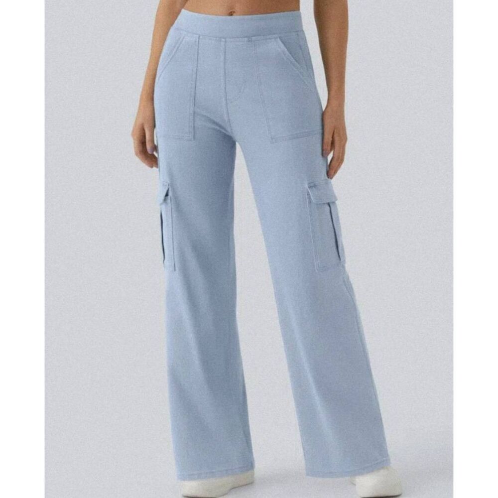 Halara Jeans Women's Small Blue Flex Mid Rise Straight Leg Cargo Pull On Comfort